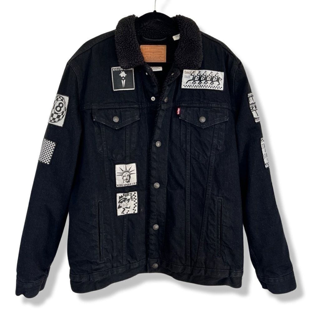 Levi’s Premium Big E Sherpa Denim Trucker Rare Patch Fall Jacket Black XL NWOT